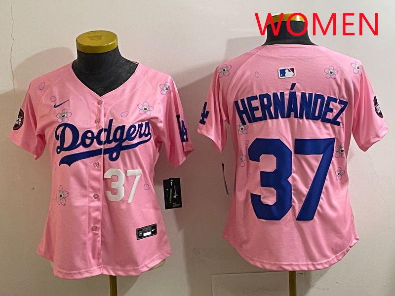 Women Los Angeles Dodgers #37 Hernandz Pink Sakura Edition 2025 Nike MLB Jersey style 32->women mlb jersey->Women Jersey